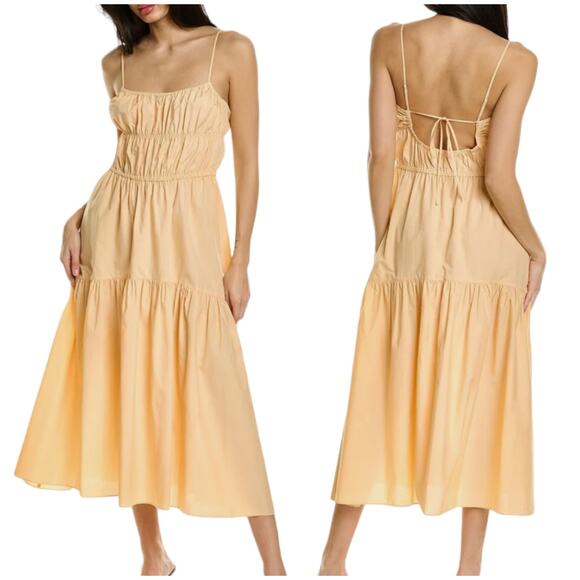 Vince NWT Ruched Tie-Back Camisole Dress Size XL Peach Scoop Neck Elastic Waist - Picture 2 of 11